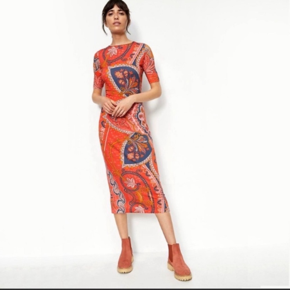 Farm Rio for Anthropologie Giannina Jersey Knit Paisley Midi Dress Size Medium